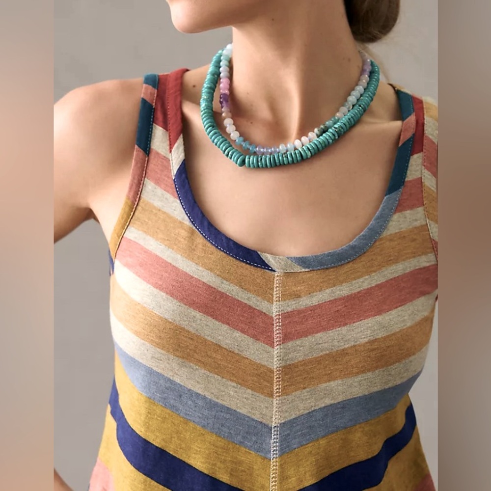 NWOT Anthropologie Saturday Sunday Retro Rainbow Chevron Lounge Midi Dress - Picture 5 of 8